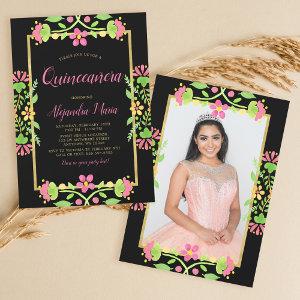 Floral Fiesta Black Gold Quinceanera Photo