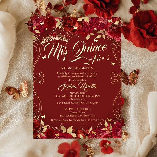 Floral Garden Scroll Ruby Mis Quince Quinceanera  Foil