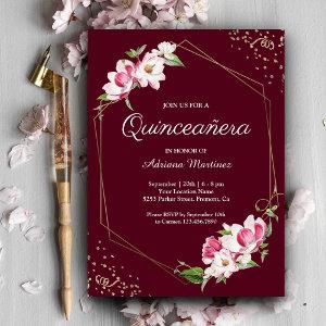 Floral Geometric Frame Burgundy Quinceanera