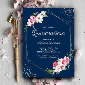 Floral Geometric Frame Navy Blue Quinceanera