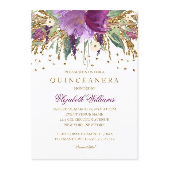 Floral Glitter Amethyst Quinceanera