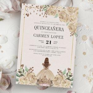 Floral Glitter Gold Princess Birthday Quinceanera