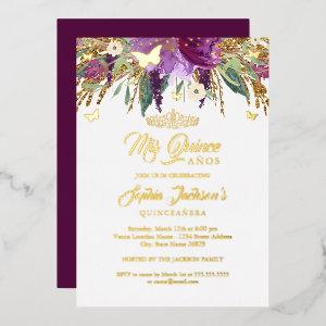 Floral Glitter Sparkling Amethyst Quinceanera  Foil
