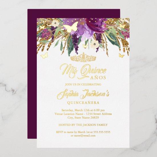 Floral Glitter Sparkling Amethyst Quinceanera  Foil