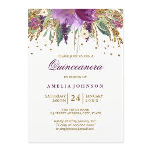 Floral Glitter Sparkling Amethyst Quinceanera