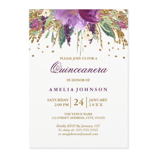 Floral Glitter Sparkling Amethyst Quinceanera