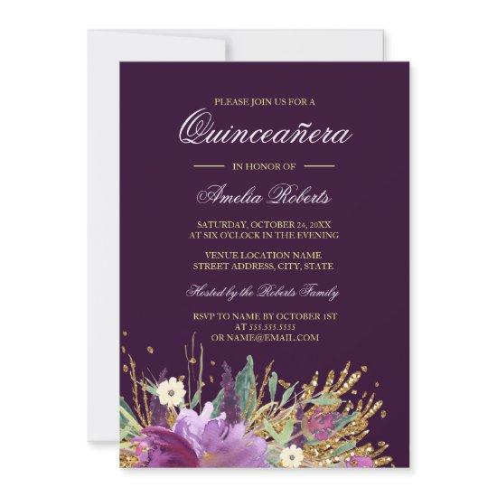 Floral Glitter Sparkling Quinceanera