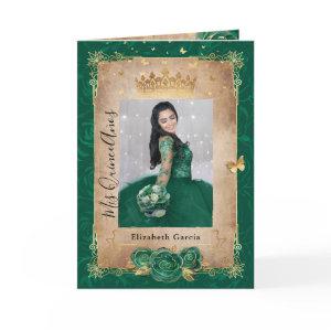 Floral Gold and Green Quinceañera Photo Folded