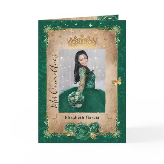 Floral Gold and Green Quinceañera Photo Folded