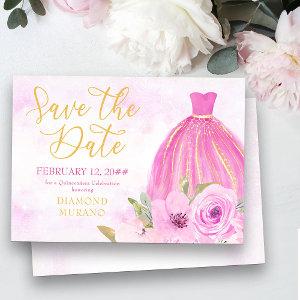 Floral Gold and Pink Princess Gown Save The Date