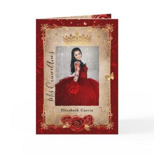Floral Gold and Red Quinceañera Photo Folded