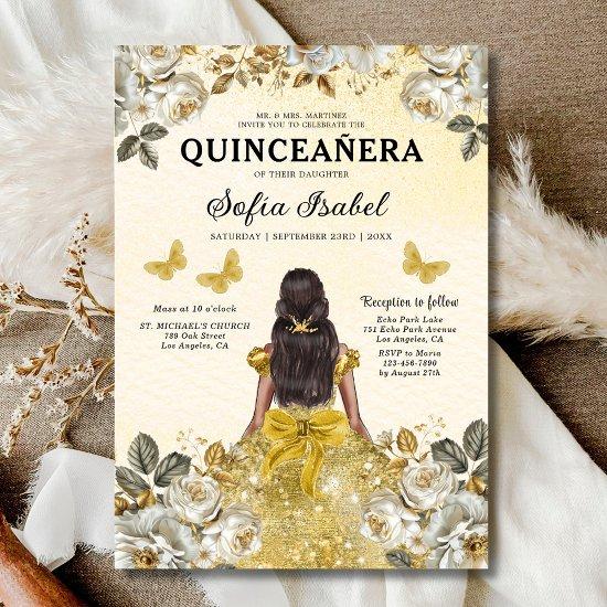 Floral Gold Bilingual Spanish Quinceanera