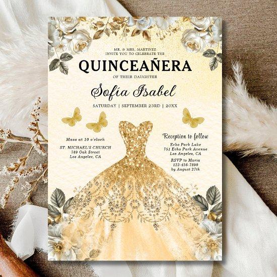 Floral Gold Bilingual Spanish Quinceanera