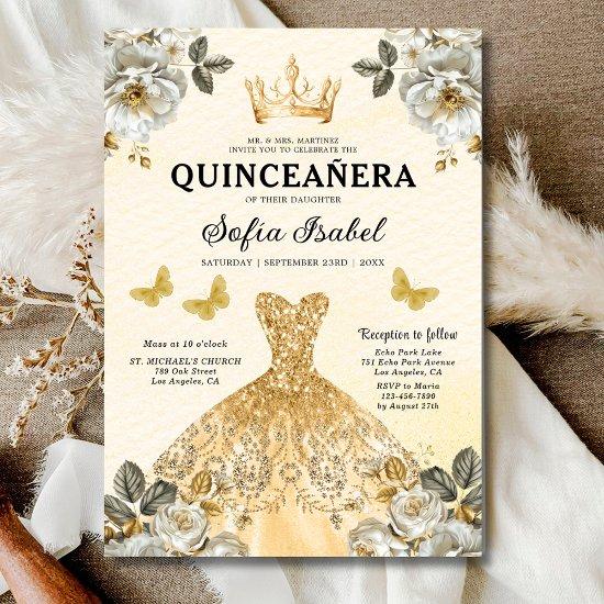 Floral Gold Bilingual Spanish Quinceanera