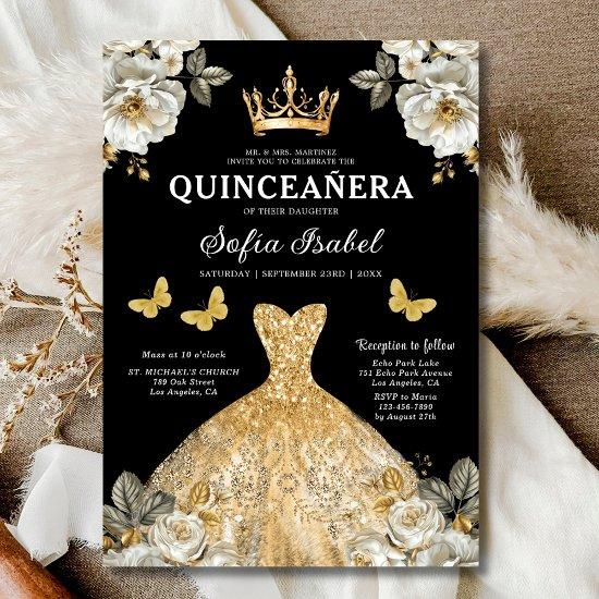 Floral Gold Bilingual Spanish Quinceanera