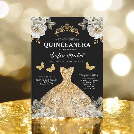 Floral Gold Bilingual Spanish Quinceanera