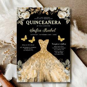 Floral Gold Black Butterfly Princess Quinceanera Foil