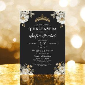 Floral Gold Black Princess Quinceanera