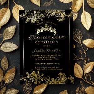 Floral Gold Black Vintage Quinceanera  Foil