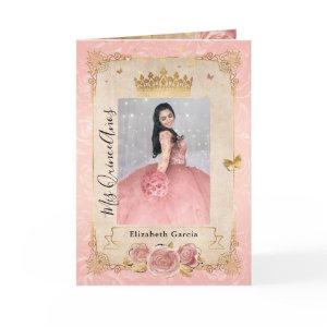 Floral Gold Blush Pink Quinceañera Photo Folded