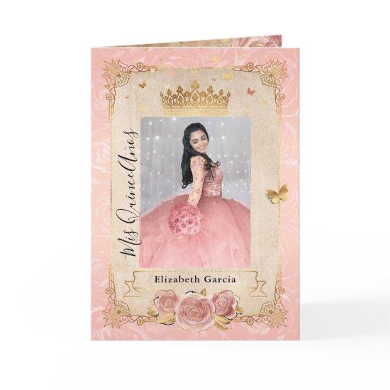 Floral Gold Blush Pink Quinceañera Photo Folded