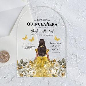 Floral Gold Butterfly Princess Quinceanera Acrylic