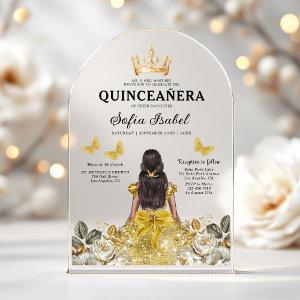 Floral Gold Butterfly Princess Quinceanera Acrylic