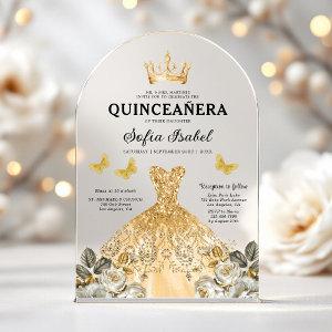Floral Gold Butterfly Princess Quinceanera Acrylic