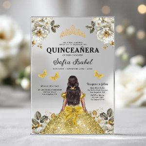 Floral Gold Butterfly Princess Quinceanera Acrylic
