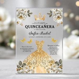 Floral Gold Butterfly Princess Quinceanera Acrylic