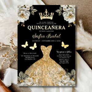 Floral Gold Butterfly Princess Quinceanera Foil