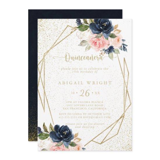 Floral Gold Glitter Geometric Quinceañera