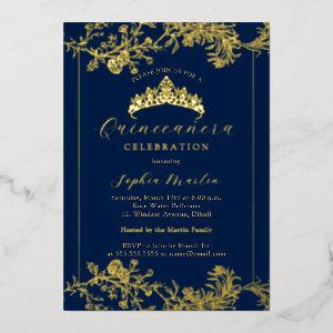 Floral Gold Navy Vintage Quinceanera  Foil