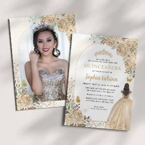 Floral Gold Princess Birthday Quinceanera Photo