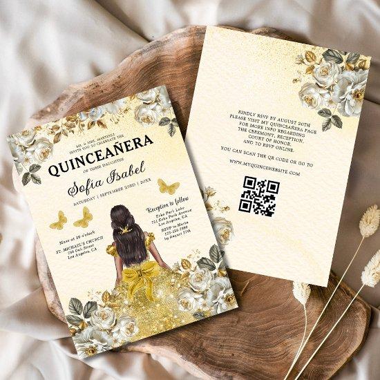 Floral Gold QR Code Princess Quinceanera
