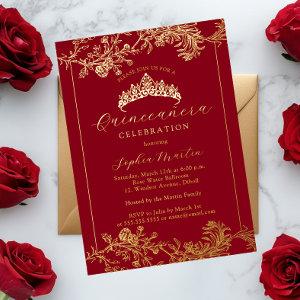 Floral Gold Red Vintage Quinceanera  Foil