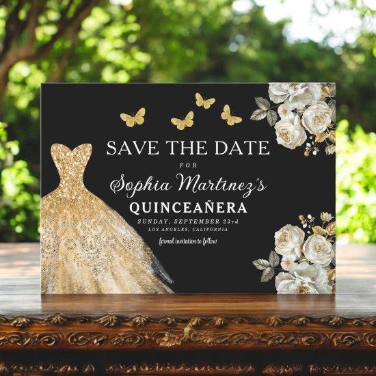 Floral Gold Save the Date Birthday Quinceanera