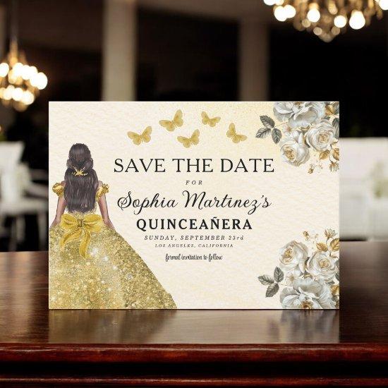 Floral Gold Save the Date Birthday Quinceanera