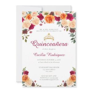 Floral Gold Tiara Quinceanera
