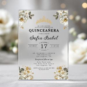 Floral Gold White Princess Quinceanera Acrylic