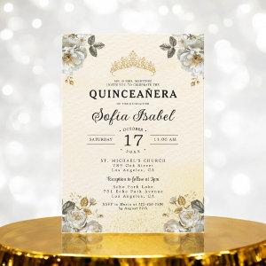 Floral Gold White Princess Quinceanera