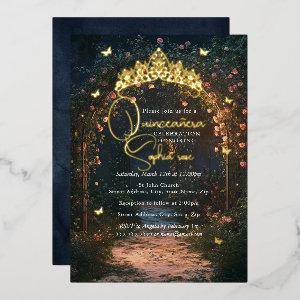 Floral Golden Garden Butterfly Quinceanera Foil