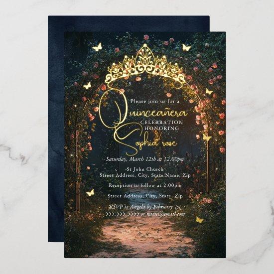 Floral Golden Garden Butterfly Quinceanera Foil