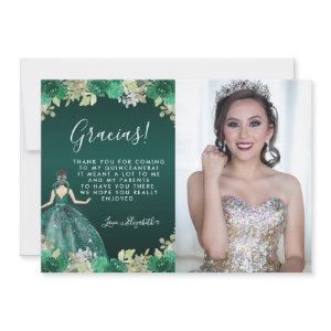 Floral Green Dress Birthday Photo Quinceanera Thank You Card