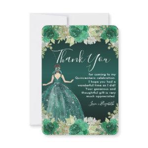 Floral Green Dress Birthday Quinceanera Thank You Card