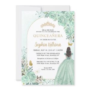 Floral Green Gold Princess Birthday Quinceanera