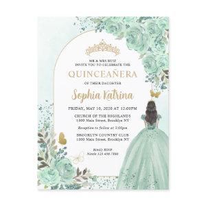 Floral Green Gold Princess Birthday Quinceanera  Postcard