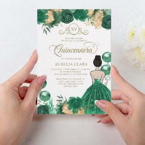 Floral Green Gold Princess XV Quinceañera Birthday