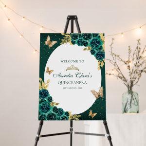 Floral Green Gold Tiara Butterfly Quinceañera Foam Board