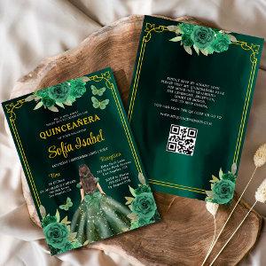 Floral Green Gown Dress QR Code Quinceanera